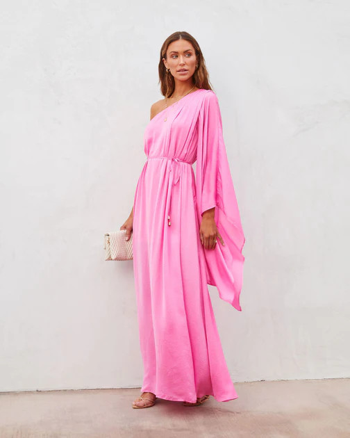 Know Your Worth Satin One Shoulder Maxi Dress - Pink | VICI