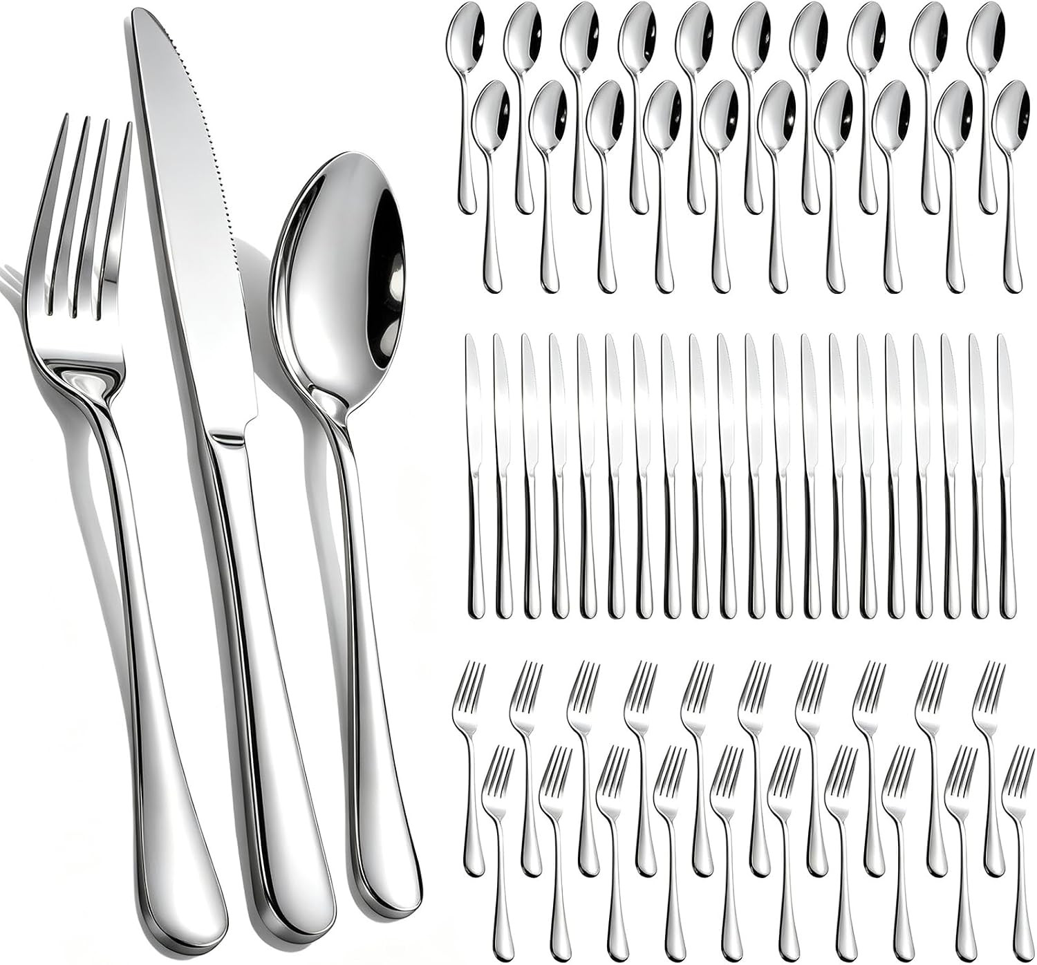 60-Piece Silverware Set for 20 - Stainless Steel Flatware Cutlery Set, Mirror Polished Flatware Set Include Forks Spoons Knives for Home Wedding Restaurant, Dishwasher Safe, Silver, 60 PCS | Amazon (US)
