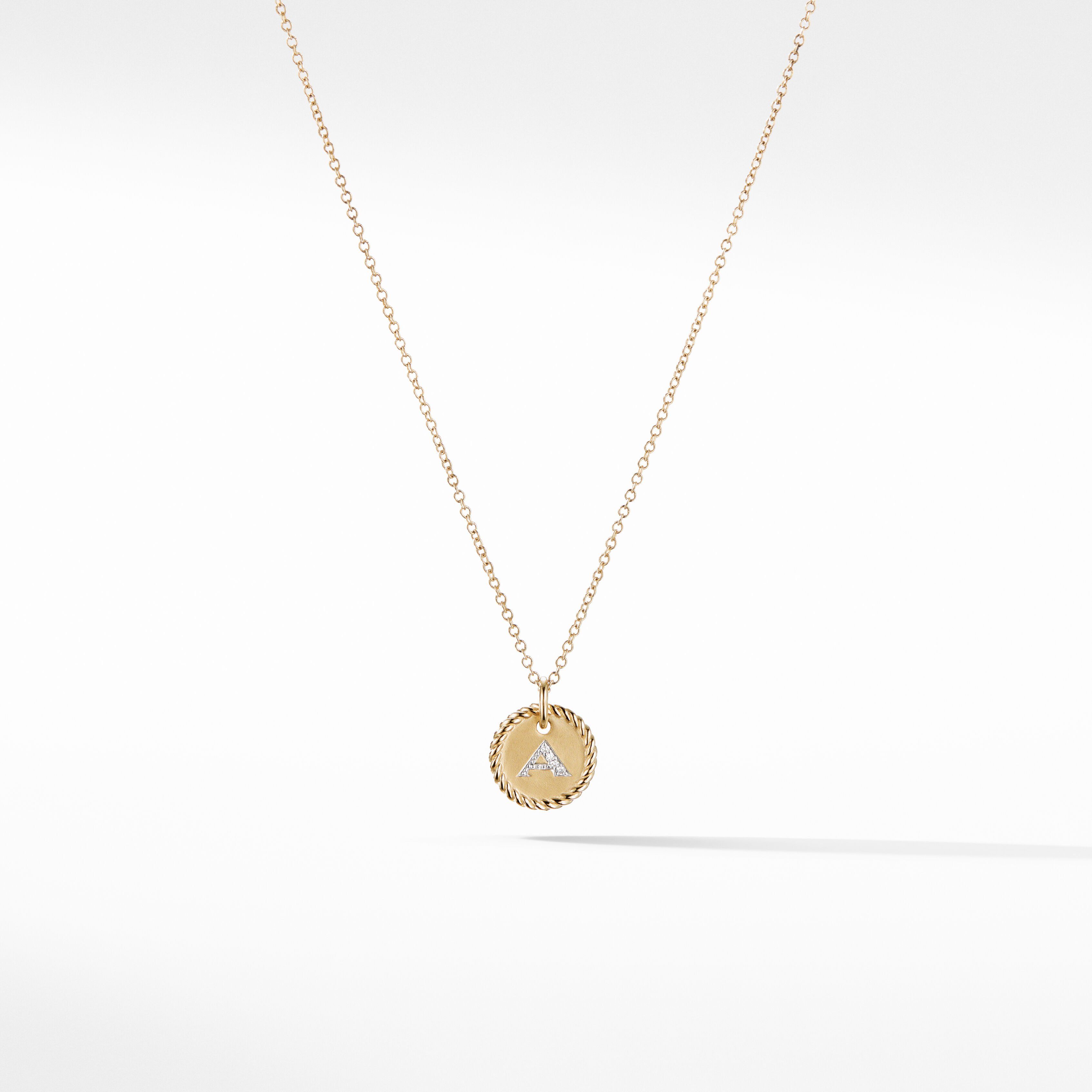 A Initial Charm Necklace in 18K Yellow Gold with Pavé Diamonds | David Yurman