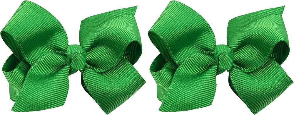 3 Inch Baby Girl Hair Bows Boutique Hair Clip Teens Toddlers Hairpin Headwear - Set of 2 (Green) | Amazon (US)