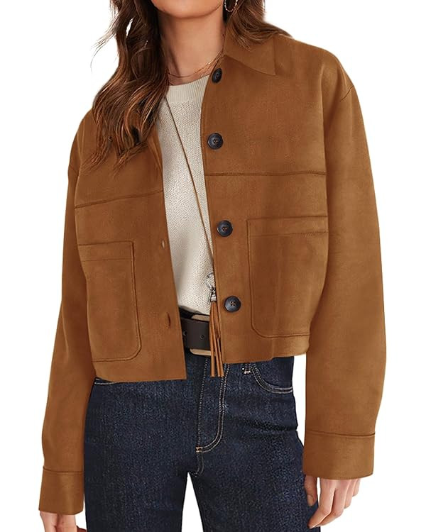 PRETTYGARDEN Women's Faux Suede Cropped Jacket Casual Lightweight Fall Fashion 2025 Winter Coats ... | Amazon (US)