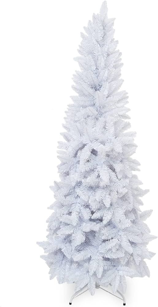 Wabolay 7ft Artificial Pencil Slim White Christmas Tree Unlit-Tall Skinny Hinged Full Real Tall H... | Amazon (US)
