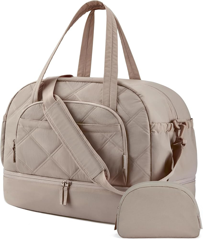 Gym Bag for Women, BAGSMART PuffyTravel Duffel Bags with Shoe Compartment, Carry on Weekender Ove... | Amazon (US)