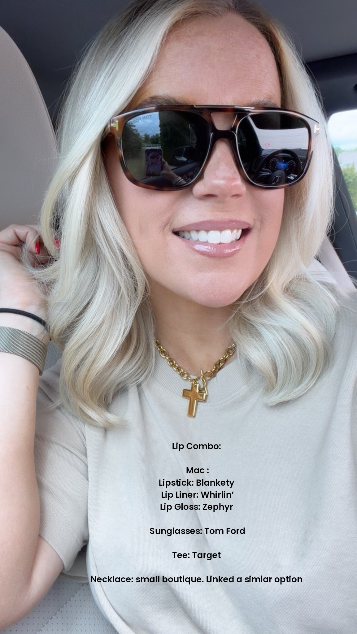 Lip Combo: 

MAC: lipstick: blankety , lip liner: Twirlin’ , lip gloss : zephyr 

Sunglasses: tom ford 

Tee: Target 

Necklace : a boutique in Ocean City, MD. Ish Boutique. So I linked a similar option I found online 

Women in their 40s
Sunglasses
Lip combo

#LTKootd #LTKOver40 #LTKBeauty