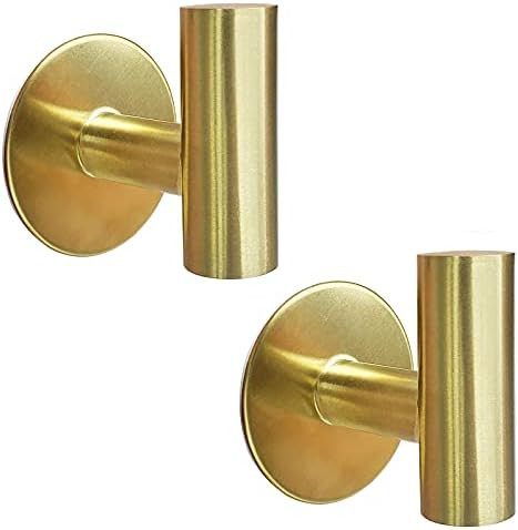 BIOMOTY Brushed Gold Adhesive Wall Hooks 2 Packs, Heavy Duty Sticky Towel Hooks for Bathroom Kitchen | Amazon (US)