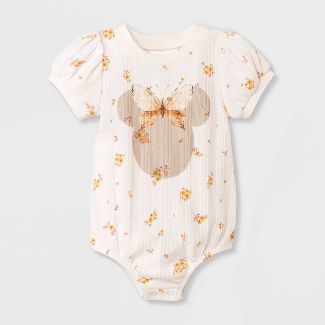 Baby Girls' Minnie Mouse Printed Romper - White | Target