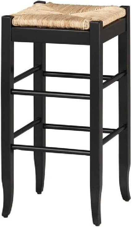 Benjara Rush Woven Wooden Frame Barstool with Saber Legs, Black and Beige | Amazon (US)