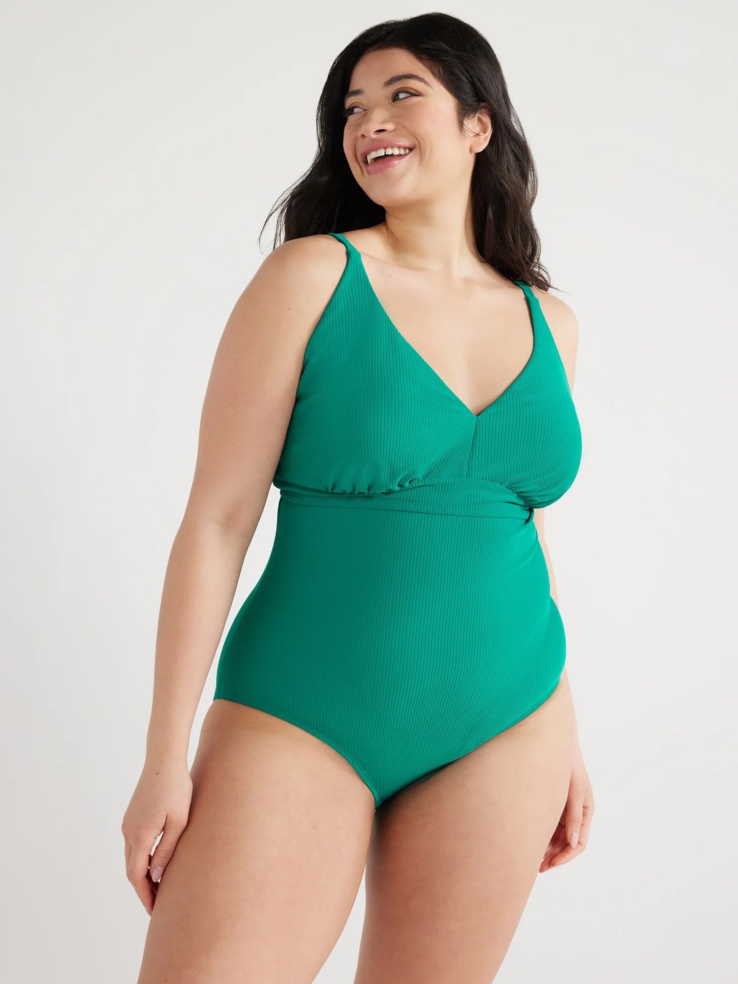 Time and Tru Women’s and Plus Green Ocean Ribbed One Piece Swimsuit - Walmart.com | Walmart (US)