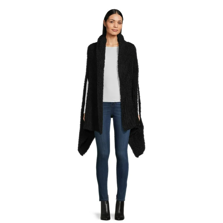 Time and Tru Women's Solid Cozy Ribbed Ruana Wrap | Walmart (US)