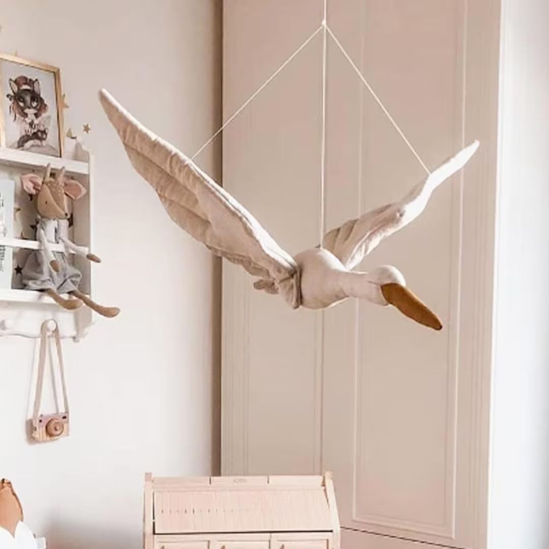 Baby Nursery Cotton Linen Hanging Stork Swan Shower Gift - Etsy | Etsy (US)