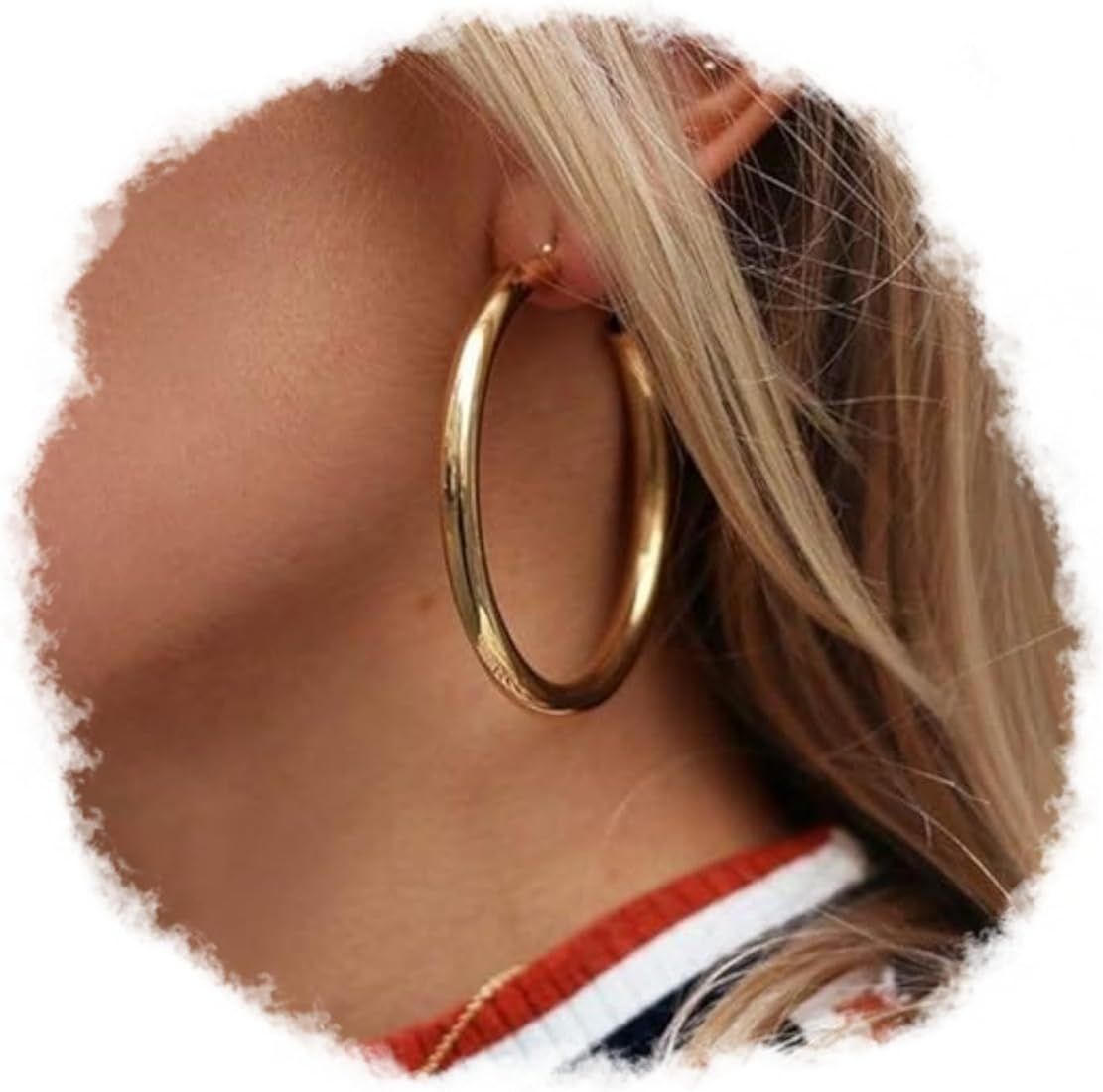 Doubnine Tube Hoop Earrings Gold Lightweight Large Earrings Women Fashion Jewelry | Amazon (US)