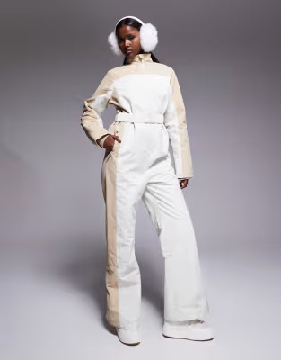 Threadbare Ski two-tone ski suit in ecru and stone | ASOS (Global)