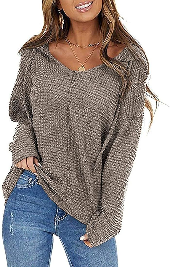 Niceyi Women's Loose Casual Long Sleeve Waffle Knit Sweatershirt Tops with Drawstring Hood Sweate... | Amazon (US)