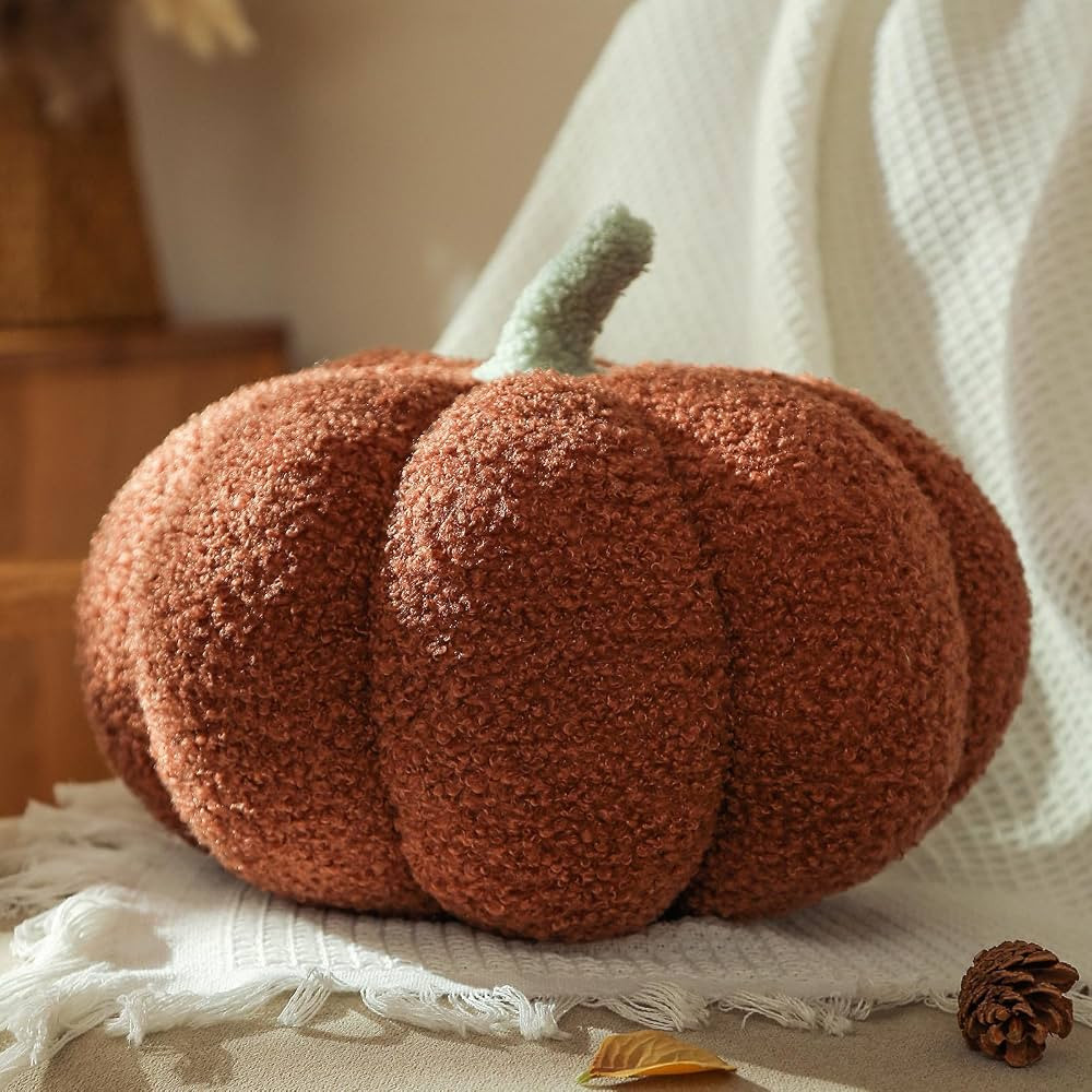 YRXRUS Halloween Pumpkin Pillows, Brown Pumpkin Shaped Throw Pillows Room Decoration, Teddy Fleec... | Amazon (US)