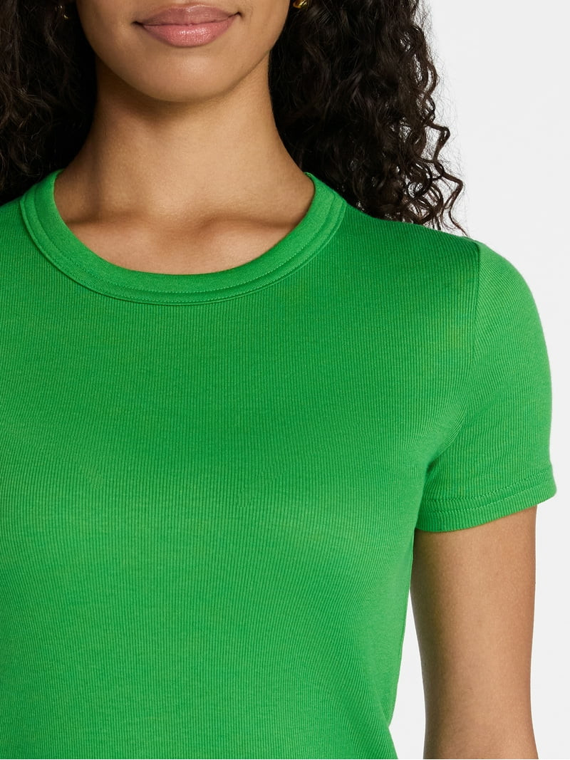 Time and Tru Women's Ribbed Tee with Short Sleeves, Sizes XS-XXXL | Walmart (US)