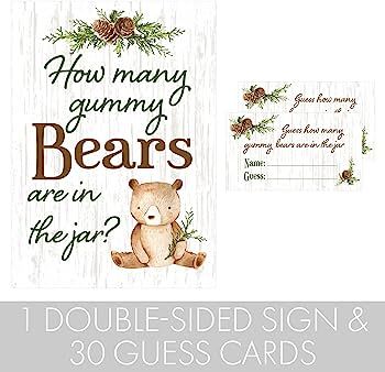 DISTINCTIVS Guess How Many Gummy Bears Woodland Baby Shower Game (Sign with Cards) | Amazon (US)