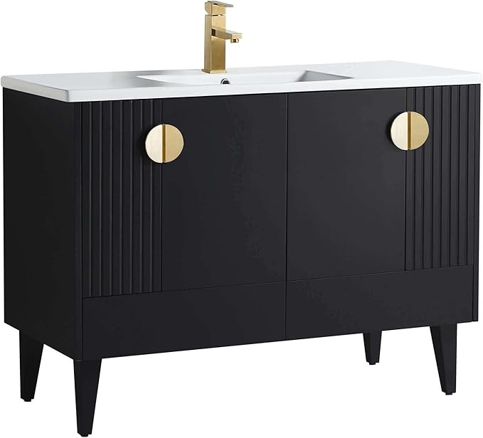 Fine Fixtures Venezian Collection - 48" Single Black Bathroom Vanity, Brass Handles. | Amazon (US)