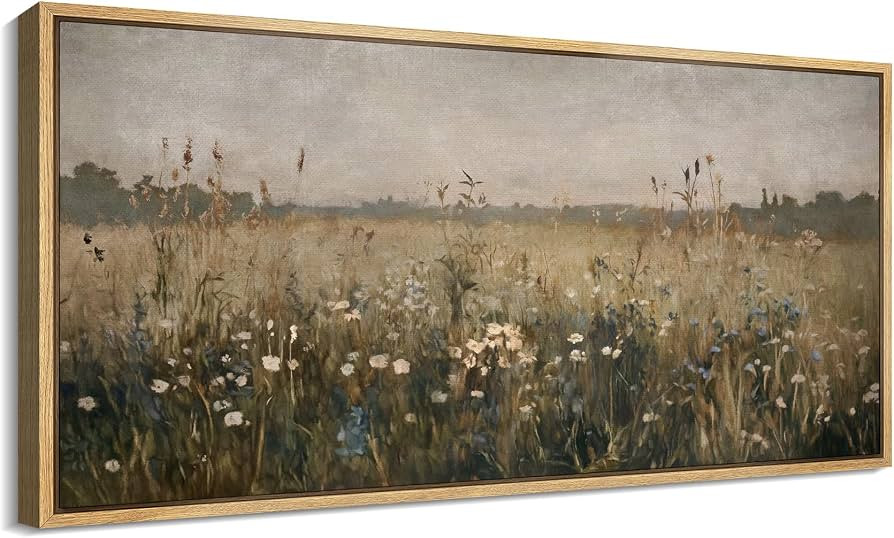 SIGNFORD Extra Large Framed Canvas Print Wall Art Wildflower Meadow Soft Vintage Pastoral Landsca... | Amazon (US)