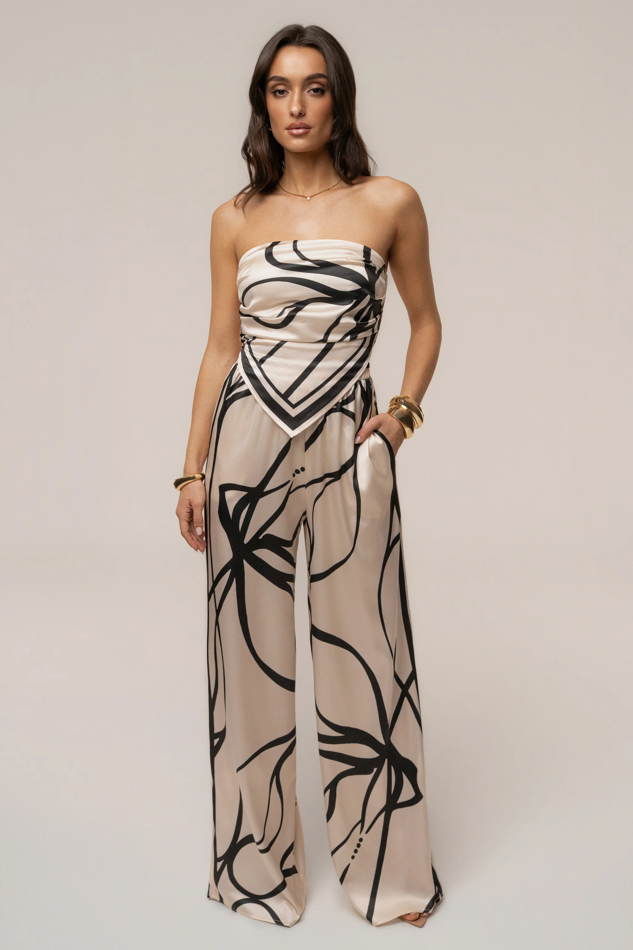 Cream/Black Art Form Pant Set | JLUXLABEL US