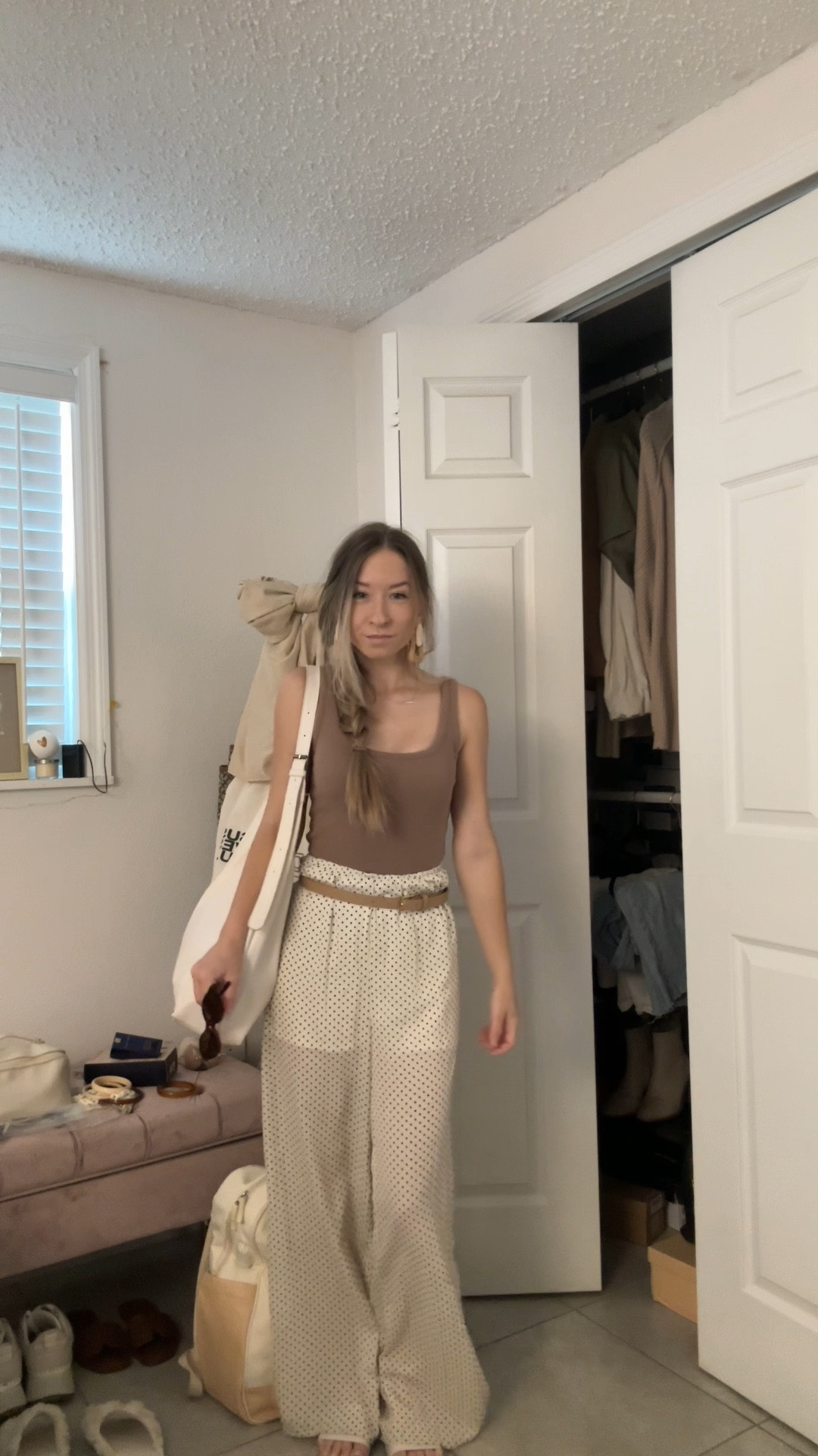 casual summer outfit wearing polka dot pants🤍 top is true to size - wearing size xs!

#LTKootd #LTKSeasonal