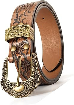 Women's Vintage-Western-Cowboy-Belt with Rhinestone-Buckle, Floral Engraved Cowgirl Belt Waist St... | Amazon (US)
