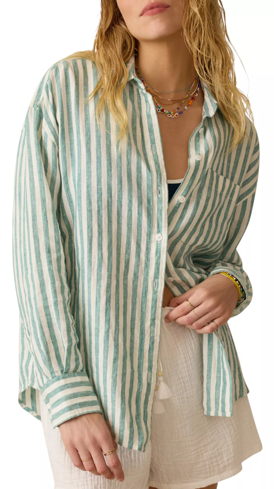 Faherty Women's Laguna Linen Relaxed Shirt, XS, Ocean Lucy Stripe | Public Lands