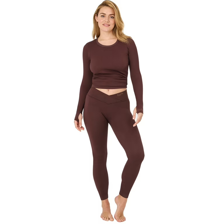 Kindly Yours Women's Sustainable Seamless Ribbed Crossover Waist Thermal Leggings, Up to size XXX... | Walmart (US)