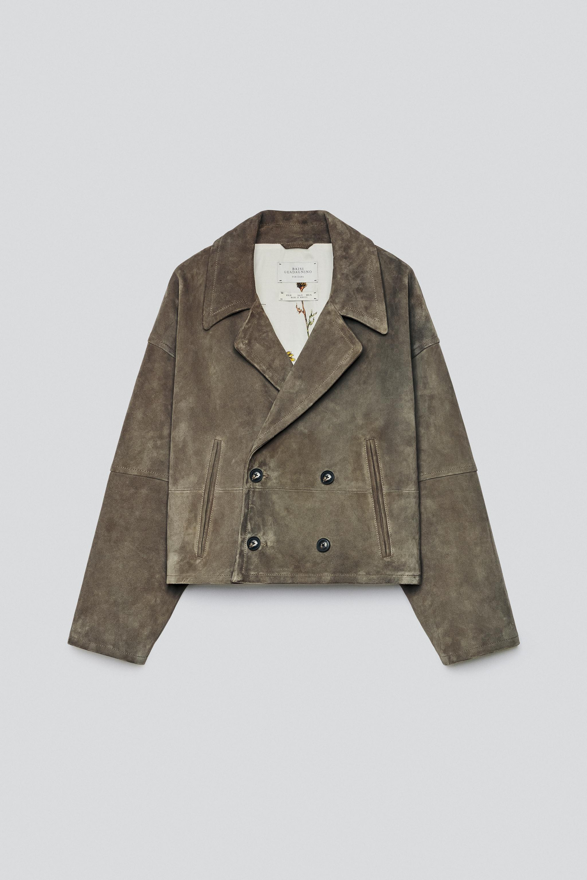 Zara - Cropped Fit Suede Leather Jacket - Grey - M - Man | Zara UK