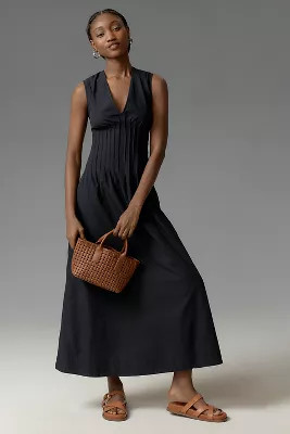 Maeve Sleeveless V-Neck Pleated Midi Dress | Anthropologie (US)