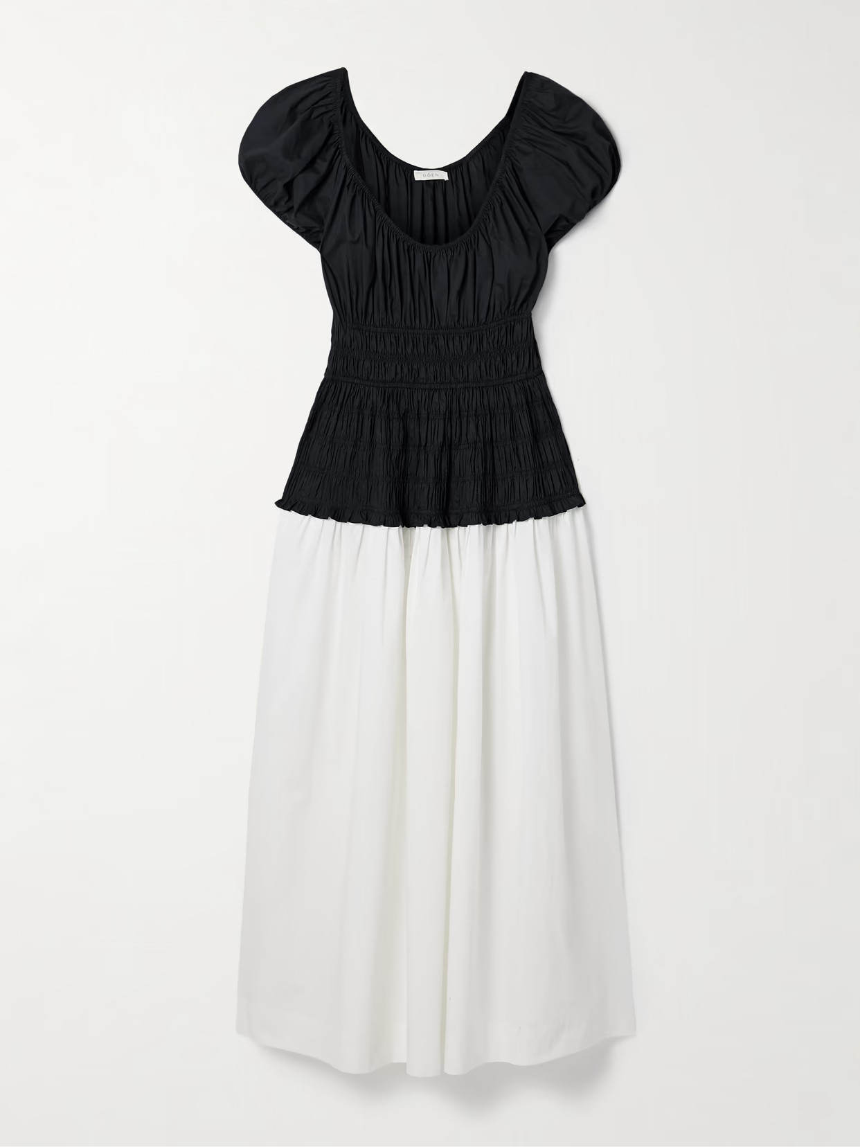 DÔEN - Enya Two-tone Ruched Organic Cotton-poplin Midi Dress - Black | NET-A-PORTER (US)