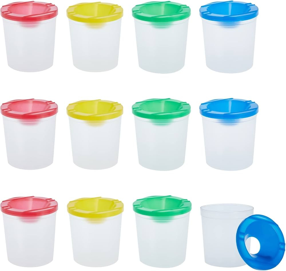 Juvale 12 Pack No Spill Paint Cups With Lids for Kids, Arts and Crafts Supplies for Classrooms (4... | Amazon (US)