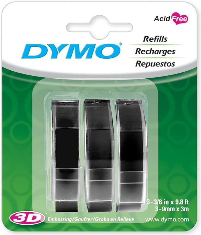 DYMO 3D Plastic Embossing Labels for Embossing Label Makers, White Print on Black, 3/8'' x 9.8', ... | Amazon (US)