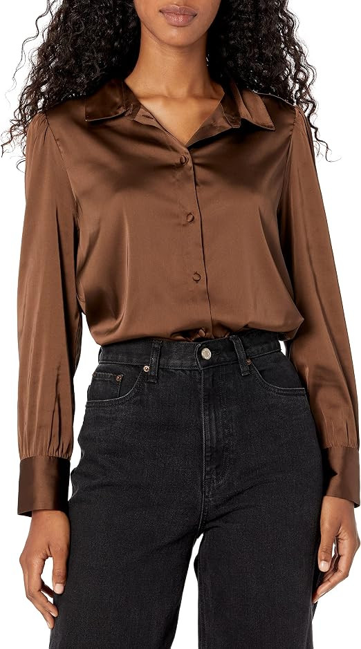 The Drop Women's @Lucyswhims Long-Sleeve Button-Down Stretch Satin Shirt | Amazon (US)