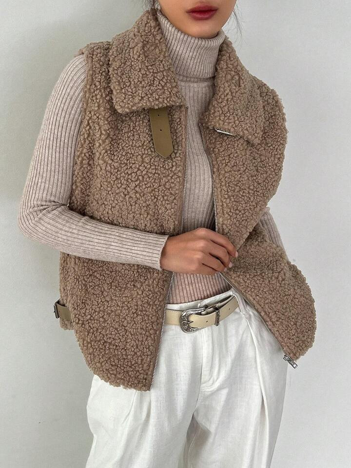 DAZY Zip Up Teddy Vest Coat | SHEIN