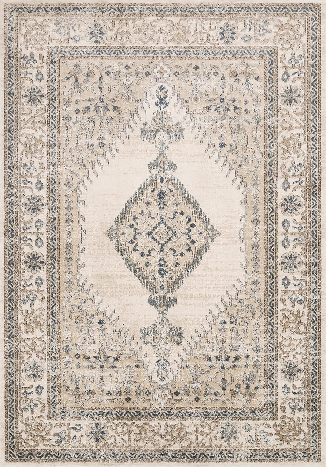 Loloi II Teagan Collection TEA-02 Oatmeal / Ivory 6'-7" x 9'-2", .25" Thick, Area Rug, Soft, Dura... | Amazon (US)
