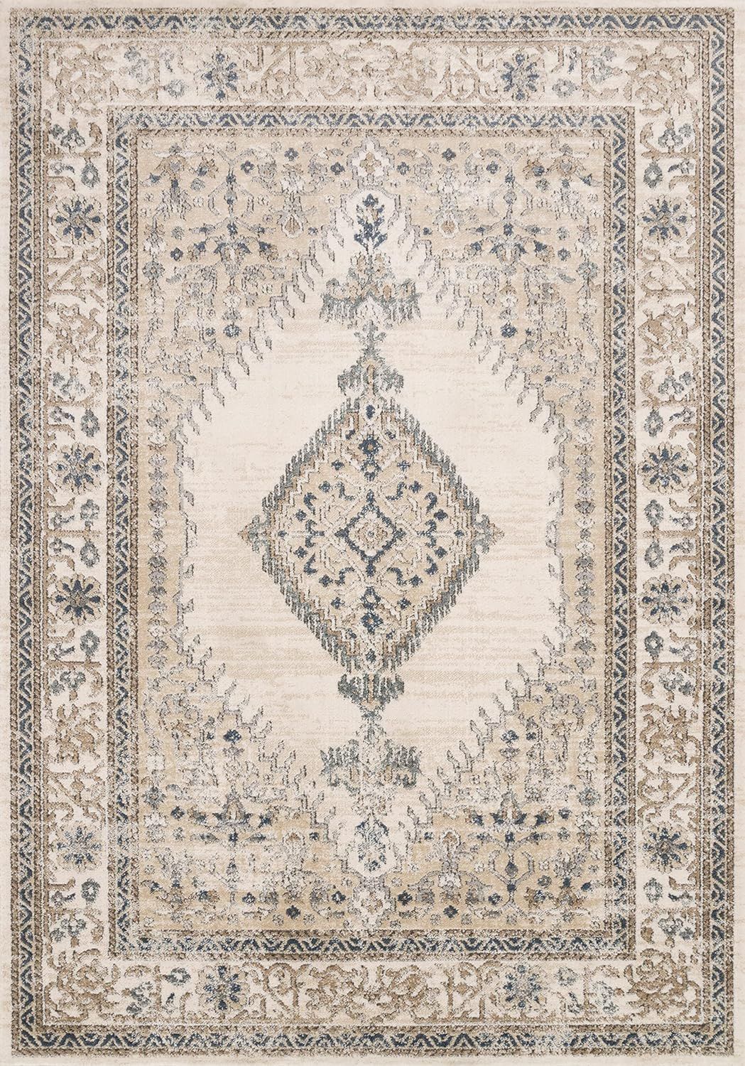 Loloi II Teagan Collection TEA-02 Oatmeal / Ivory 6'-7" x 9'-2", .25" Thick, Area Rug, Soft, Dura... | Amazon (US)