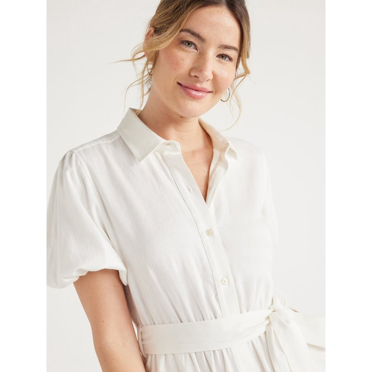 Free Assembly Women’s Midi Shirtdress with Puff Sleeves, Sizes XS-XXL | Walmart (US)
