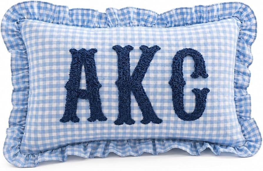 mia'spillow lab Personalized Monogram Pillow Cover with Embroidered Initials \u2013 Custom Gingha... | Amazon (US)