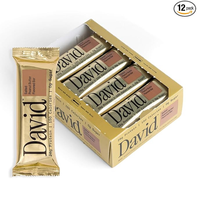 David, Protein Bar, Salted Peanut Butter, Pack of 12 Protein Bars | 28g of Protein | 150 Calories... | Amazon (US)