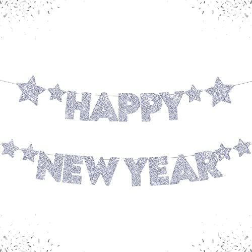 KatchOn Glitter Happy New Year Banner Silver - Pre-Strung, 10 Feet - No DIY | Happy New Year Sign... | Amazon (US)