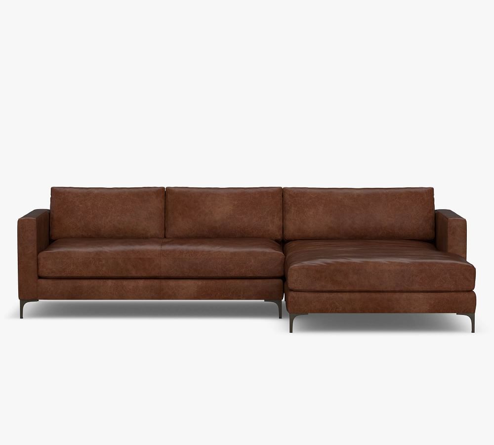 Jake Leather Sofa Double Wide Chaise Sectional | Pottery Barn (US)