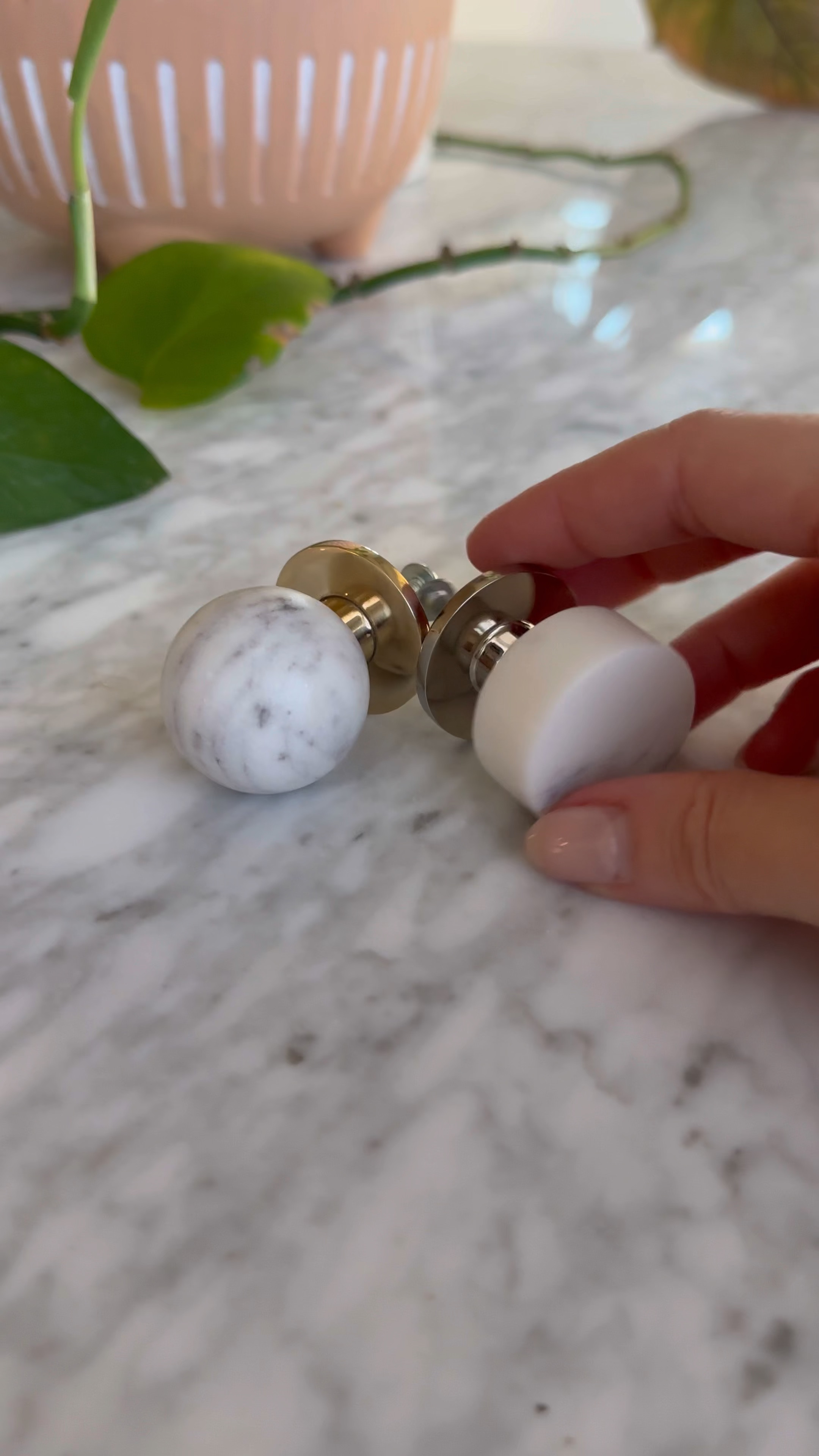 Honed marble knobs in polished nickel and polished brass from CB2

#LTKHome
