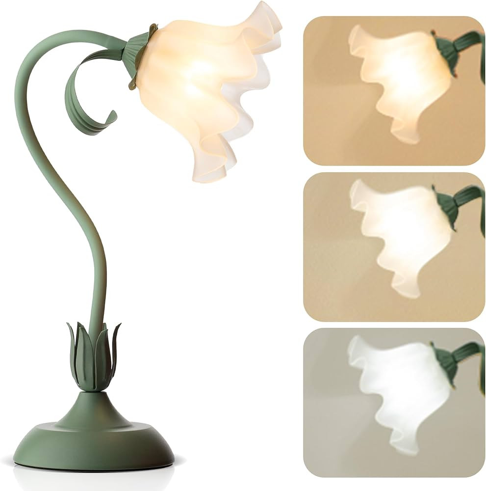 Flower Table Lamp,Vintage Lily of The Valley Flower Lamps Flower Night Light LED Reading Light wi... | Amazon (US)