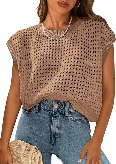 PRETTYGARDEN Womens Spring Tops Summer Shirts Crochet Cap Sleeve Sweater Pullover Cute Crew Neck ... | Walmart (US)