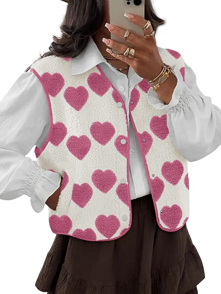 Womens Vests Outerwear Sherpa Fleece Jacket Fall Winter Heart Jacker Vest with Pocket S-2XL | Amazon (US)