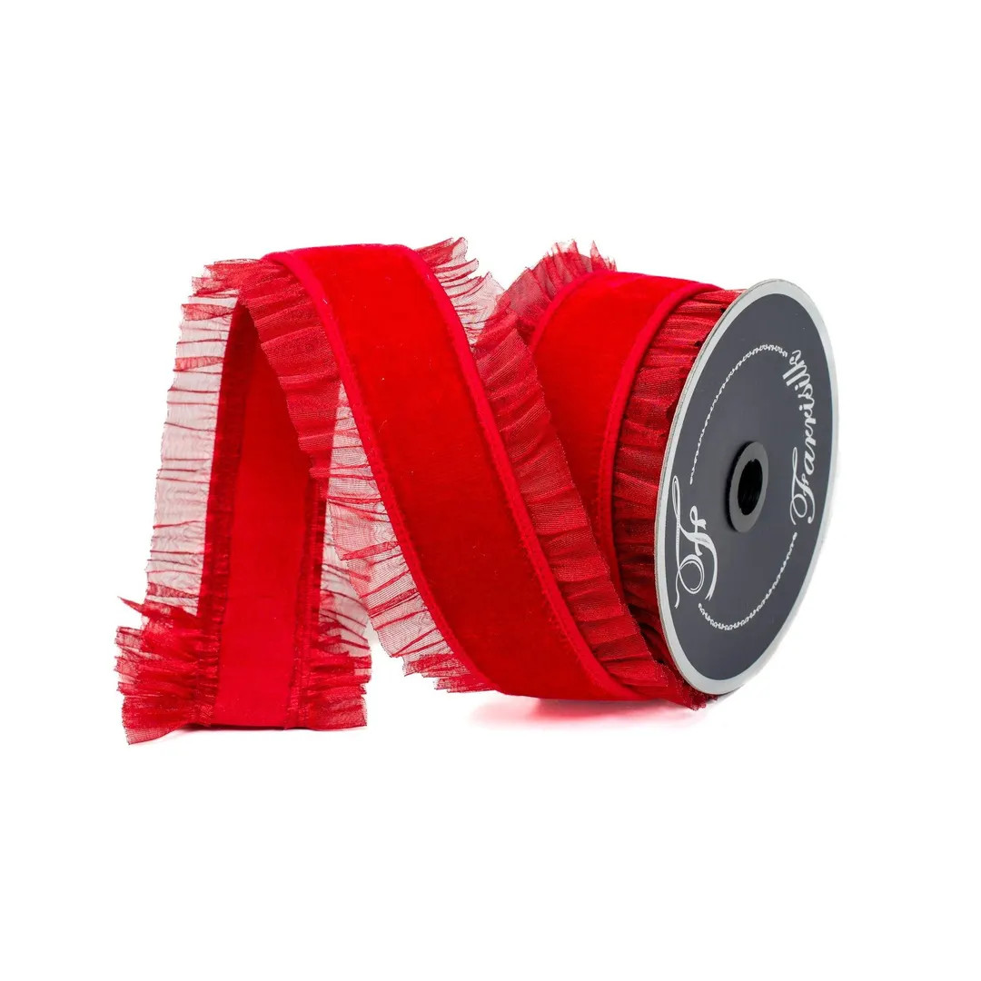 Sheer Ruffle in Red Designer WIRED Ribbon by Farrisilk – 3 Inch X 10 Yards - Etsy | Etsy (US)