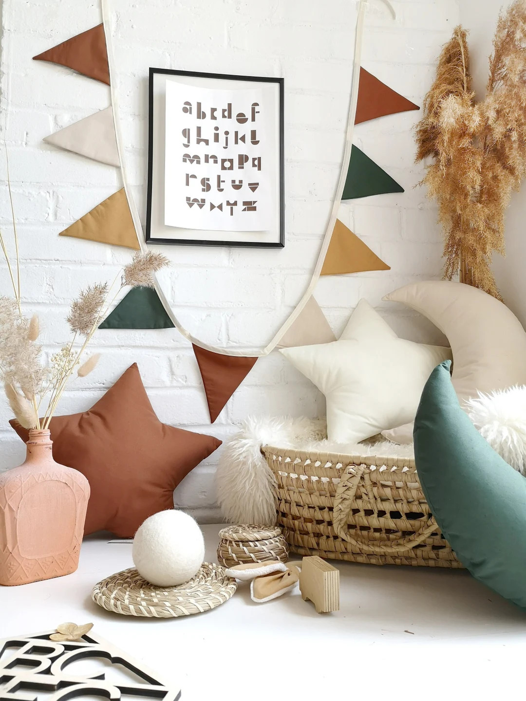 Woodland Green Bunting Banner, Mustard Bunting Banner, Modern Nursery Boy Bunting Kid Room Decor,... | Etsy (US)