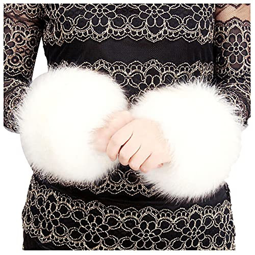 SwirlColor Soft Faux Fur Wrist Band Ring Cuffs Warmer For Women (White), One Size | Amazon (UK)