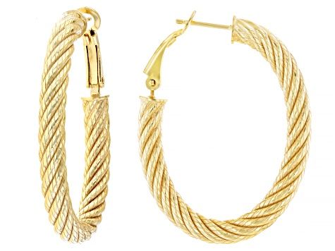 Judith Ripka 14k Gold Clad 1-1/2" Oval South Hampton Texture Hoop Verona Earrings - JRJ351B | JTV Jewelry