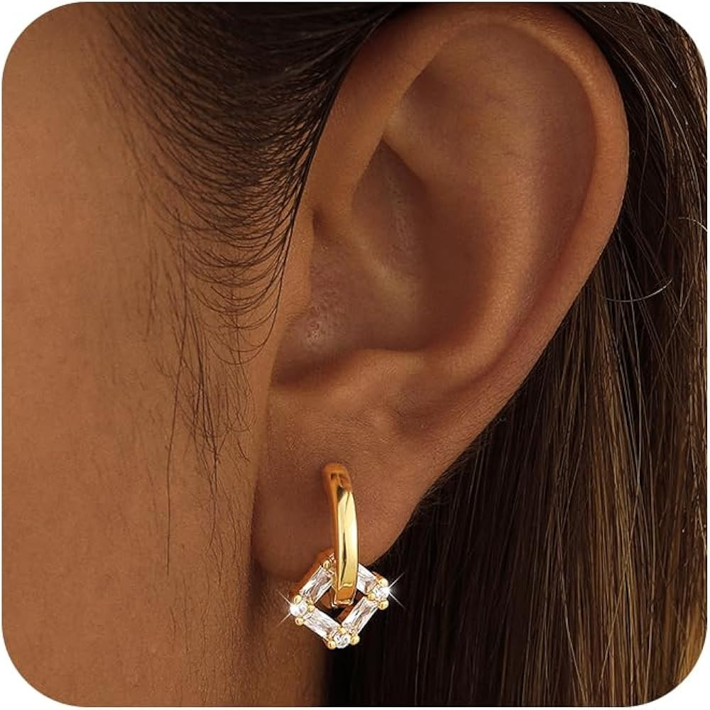 Gold Earrings for Women Dangle Earrings 14K Gold Plated Hoop Huggie Earings Aretes De Mujer Hypoa... | Amazon (US)